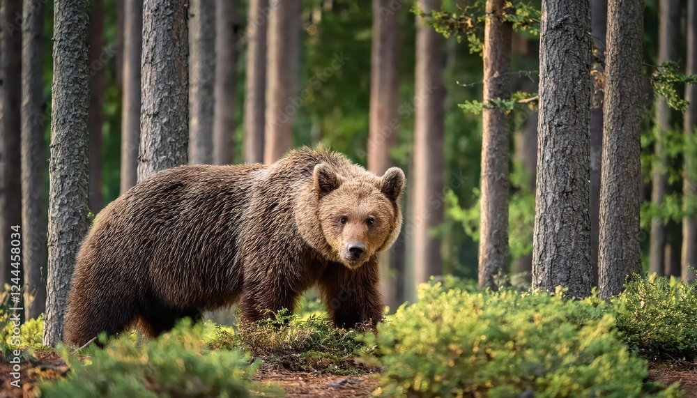 Majestic Brown Bear Strolling Through a Wintery Forest at Dusk Embracing Serene Tranquility and Frozen Wonders in the Wilderness Majestic Brown Bear Strolling Through a Wintery Forest at Dusk Embracing Serene Tranquility and Frozen Wonders in the Wilderness