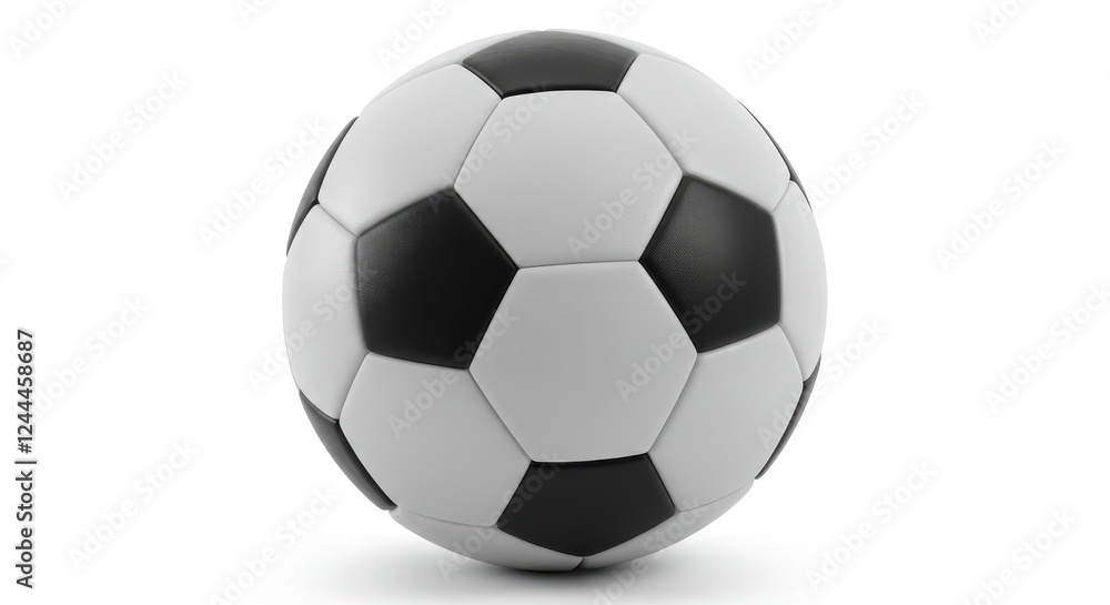 Obraz premium A black and white soccer ball with textured pentagons and hexagons isolated on a white background