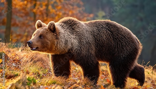 Fototapeta Naklejka Na Ścianę i Meble -  Majestic Brown Bear in Wintery Bieszczady Mountains, SnowCovered Landscape with Gorgeous Mountain Range and Frosty Carpathian Forest, Poland