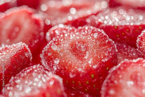 Macro image of frozen red berries with frost crystals photo