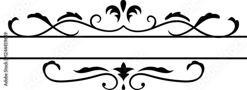 Classic decorative frame featuring symmetrical floral and vegetal motifs, creating two blank spaces for titles or texts, perfect for elegant designs and invitations