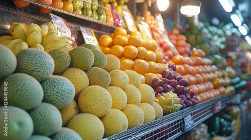 Exotic fruits price cards from food shop. Vector set kuruba and marang, cantaloupe and loquat, cupuasu and kiwano, dates and akebia, grenadilla, perssimmon, gandaria and bail, magic fruit and kaimito photo