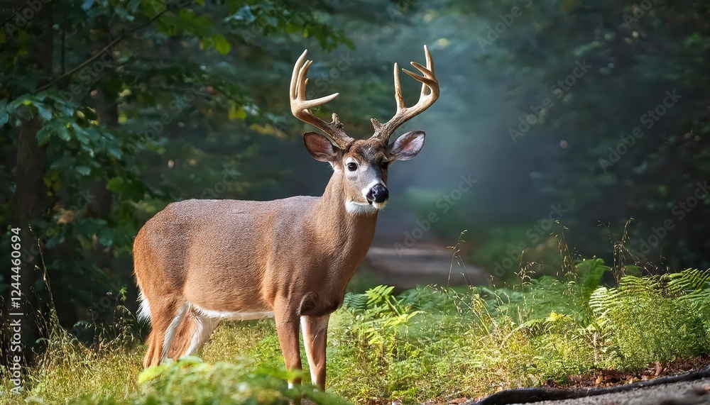 Majestic Buck Roaming Cades Cove in the Smoky Mountain National Park at Twilight, Capturing the Serene Beauty of Tennessees Wilderness Majestic Buck Roaming Cades Cove in the Smoky Mountain National Park at Twilight, Capturing the Serene Beauty of Tennessees Wilderness