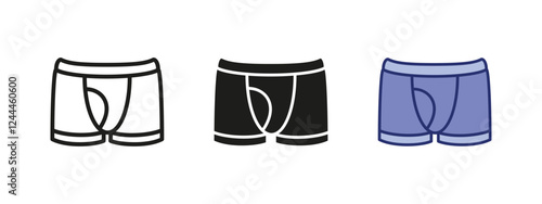 Men's pants icon. Male underwear vector illustration. Man briefs symbol. Boxers trunks sign. Classic cotton underclothing pictogram. Men's shorts pants underwear outline, line, black and blue concept.