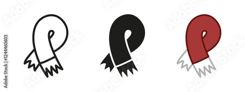 Scarf icon. Knitted muffler vector illustration. Winter clothes symbol. Cold season clothing sign. Foulard neckerchief accessory pictogram. Warm and cozy winter garment. Knitted fluffy scarf concept.