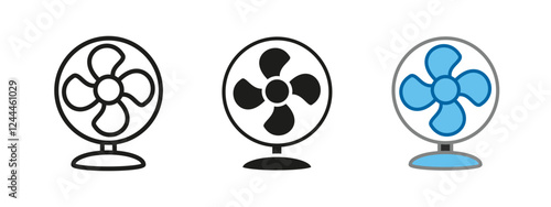 Table fan icon. Electric air cooler vector illustration. Cooling ventilator symbol. Wind blower sign. Conditioning equipment pictogram. Table fan propeller isolated concept.