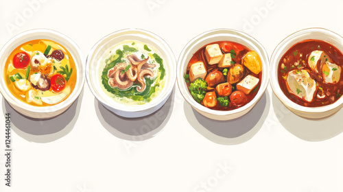 Portuguese cuisine seafood, fish and vegetable vector dishes with dessert. Cod soup, clam sausage stew, mackerel sandwich, octopus salad and meat dumplings, caldo verde soup, almond cake, rice pudding photo