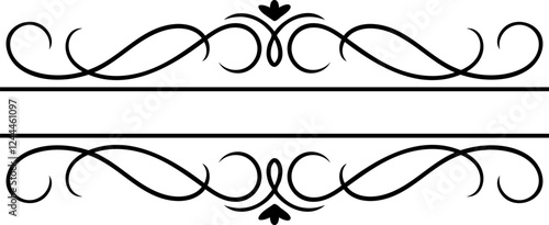 Elegant double horizontal divider featuring intricate floral swirls and charming hearts, offering a sophisticated and decorative touch for various design projects and invitations