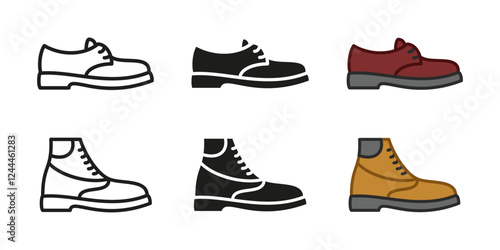 Classic men's shoes icon. Elegant man boots vector illustration. Male leather oxford, derby or chelsea footwear sign. Autumn season heel shoes symbol. Trendy and fashionable clothing. Formal boots.