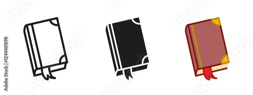 Vintage book with bookmark icon. Classic literature hardcover book vector illustration. Fantasy medieval spell book symbol. Antique textbook sign. Retro bookshop pictogram. Magic dictionary concept.