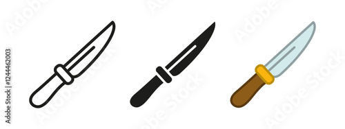 Knife icon. Dagger vector illustration. Blade stab symbol. Hunting knife sign. Military cold steel weapon pictogram. Medieval kitchen knife cutlery isolated outline, line, black and colored concept.