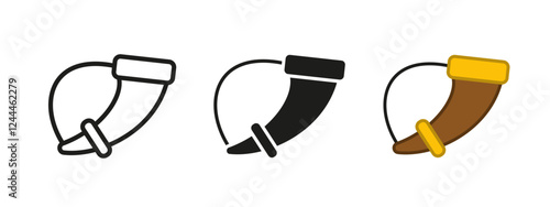 Drinking horn icon. Viking battle bullhorn vector illustration. Hunter blowing horn signal symbol. Barbarian medieval trumpet sign. Historic nordic props pictogram. War horn isolated concept.