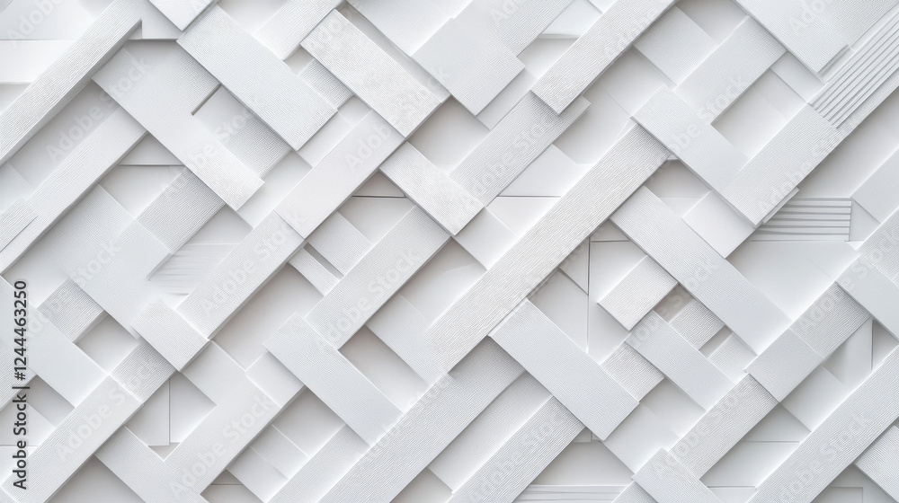 A high-resolution seamless pattern of geometric 3D wall paneling in crisp white, creating a sophisticated and minimalist backdrop A high-resolution seamless pattern of geometric 3D wall paneling in crisp white, creating a sophisticated and minimalist backdrop