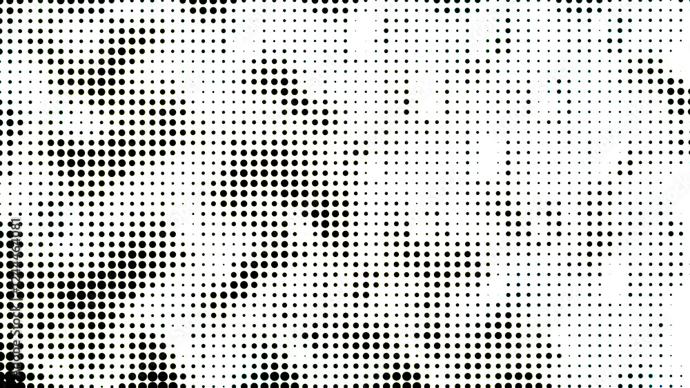Black and white halftone background with round dots
