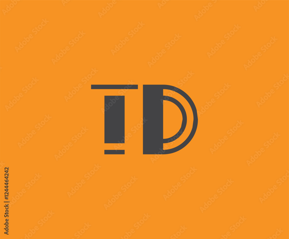 Obraz premium Bold black lettering 'TD' with geometric elements on a vivid orange background, ideal for branding, design, or modern creative projects.