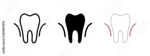 Tooth icon. Teeth care vector illustration. Oral hygiene symbol. Toothpaste whitening sign. Tooth and gum pictogram. Dental logo. Healthy teeth concept isolated outline, line, black and white.