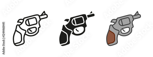 Revolver icon. Handgun vector illustration. Pocket pistol symbol. Firearm weapon sign. Small gun pictogram. Shot, kill and violence concept isolated. Shooter or killer ammunition silhouette.