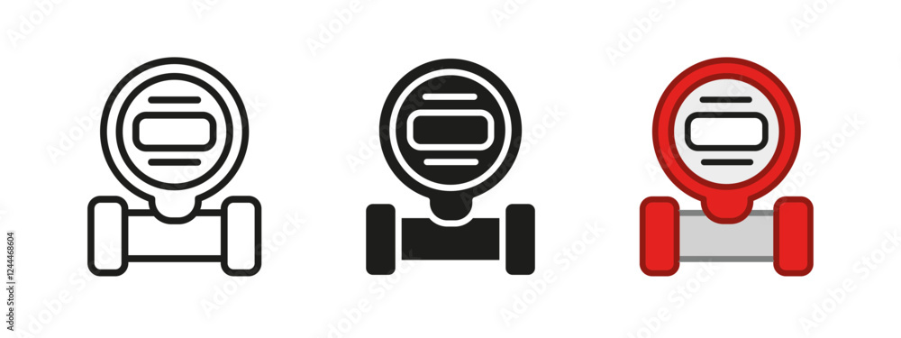 Gas pressure meter icon. Pipeline gauge sensor symbol. Pump measurement indicator vector illustration. Performance counter sign. Industrial water tube usage monitor pictogram. Manometer and barometer. Gas pressure meter icon. Pipeline gauge sensor symbol. Pump measurement indicator vector illustration. Performance counter sign. Industrial water tube usage monitor pictogram. Manometer and barometer.