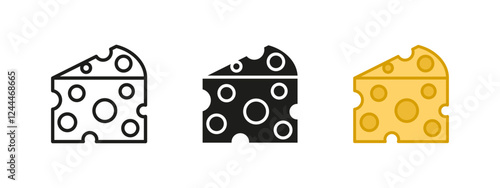 Cheese icon. Piece of cheese vector illustration. Dairy product food symbol. Swiss cheese sign. Cooking ingredient pictogram. Cheddar, gouda and parmesan yellow concept isolated.