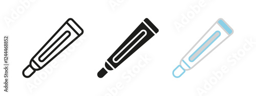Toothpaste tube icon. Cosmetic lotion vector illustration. Balm gel symbol. Cream balsam sign. Ointment paste pictogram. Cosmetic product concept isolated outline, line, black and colored.