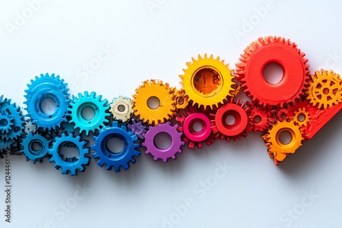Colorful gears and cogs on a white background