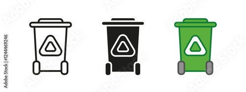 Recycling bin icon. Eco-friendly waste container vector illustration. Green trash disposal symbol. Garbage management and sustainability pictogram. Environmental sign. Biodegradable materials concept.
