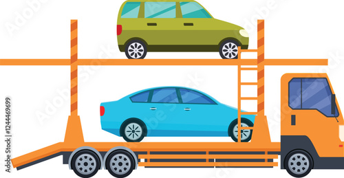 Car carrier truck transporting cars on two levels, ensuring safe and efficient vehicle delivery