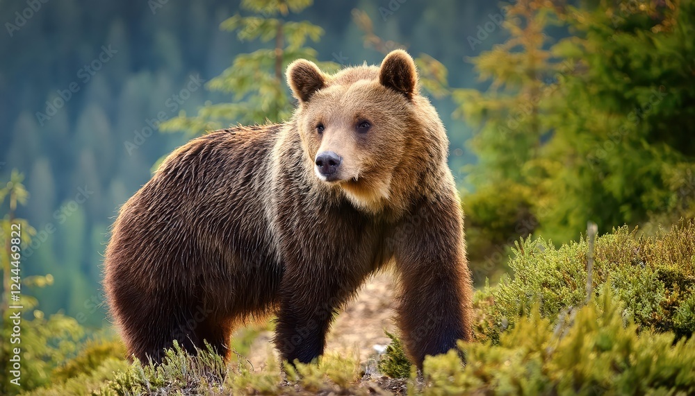 Majestic Carpathian Brown Bear Roaming in Wilderness Glimpse of Natures Majesty Amidst the Carpathian Mountains at Dawn Majestic Carpathian Brown Bear Roaming in Wilderness Glimpse of Natures Majesty Amidst the Carpathian Mountains at Dawn