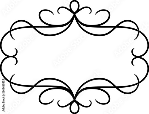 Black elegant calligraphic horizontal frame featuring intricate swirls and flourishes, isolated against a white background, providing ample copy space for text and messages