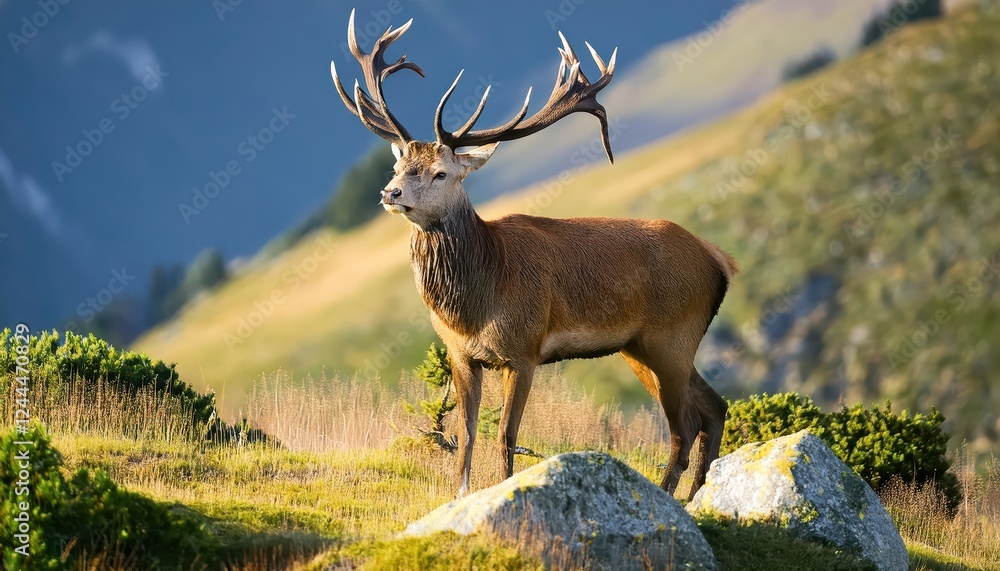 Majestic Red Deer Frolicking in the Snowy Meadow Under a Gloaming Sky, Evoking Serene Tranquility and Winter Wonderland Aesthetics. Majestic Red Deer Frolicking in the Snowy Meadow Under a Gloaming Sky, Evoking Serene Tranquility and Winter Wonderland Aesthetics.