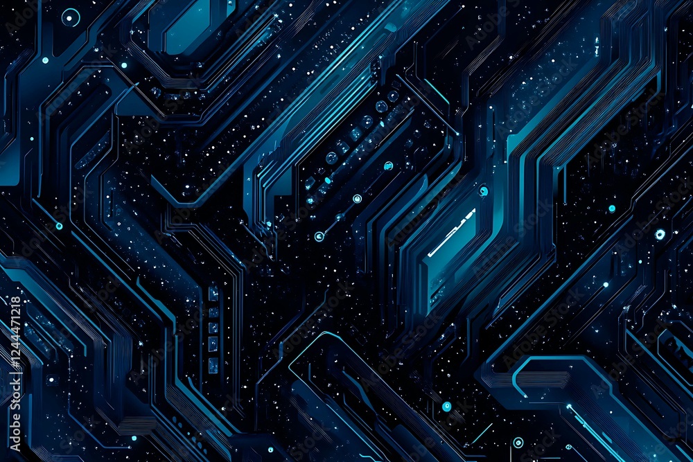 Abstract close-up of a glowing blue digital circuit board, showcasing intricate connections and technological design on a black background.
Abstract close-up of a glowing blue digital circuit board, showcasing intricate connections and technological design on a black background.