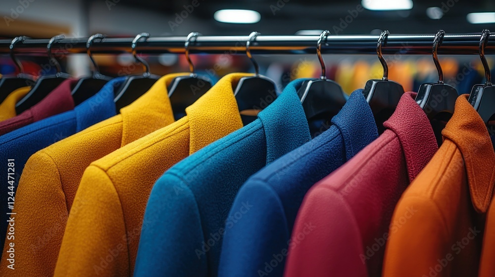 Fototapeta premium Colorful coats hanging retail store display