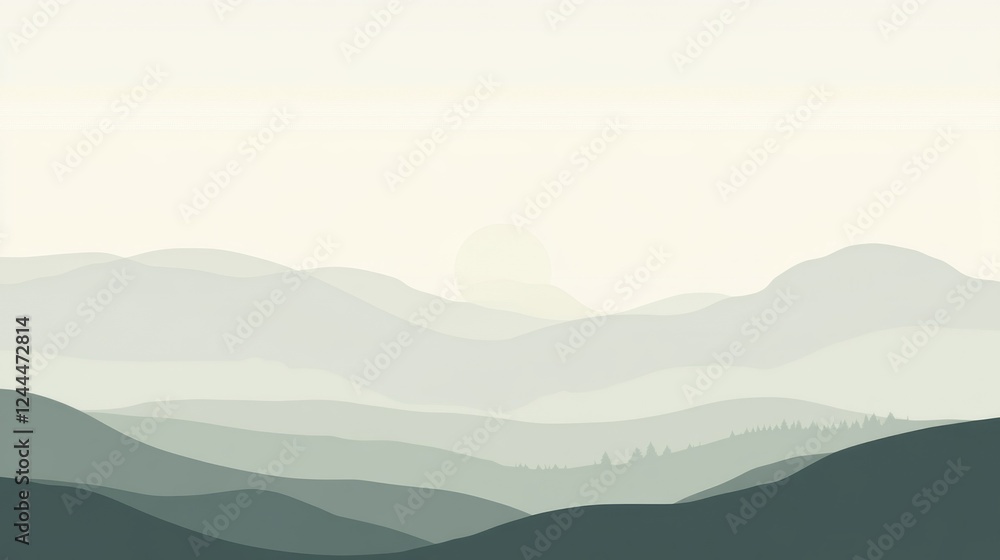 Obraz premium Abstract mountain landscape creates a serene and tranquil background with soft hues and layered silhouettes