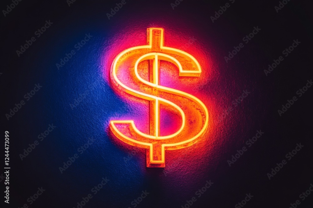 Illuminated neon dollar sign glowing in the dark Illuminated neon dollar sign glowing in the dark