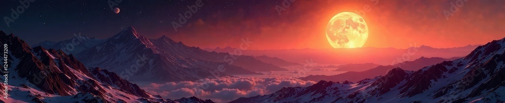 Sunlit lunar highlands, distant Earthrise, majestic view , mountains, lunar Sunlit lunar highlands, distant Earthrise, majestic view , mountains, lunar