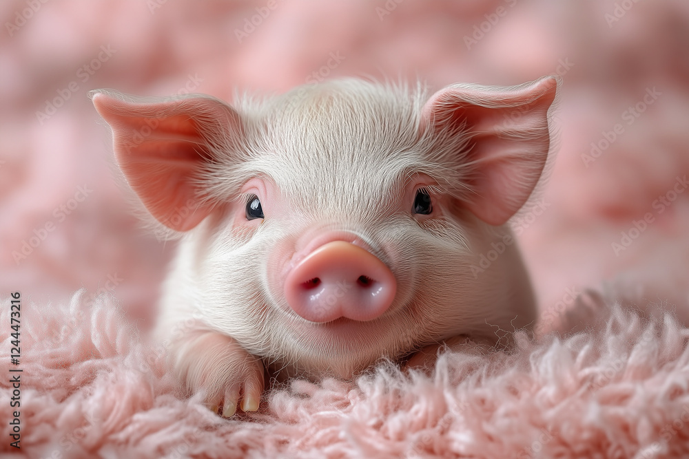 Fototapeta premium little piggy on pink