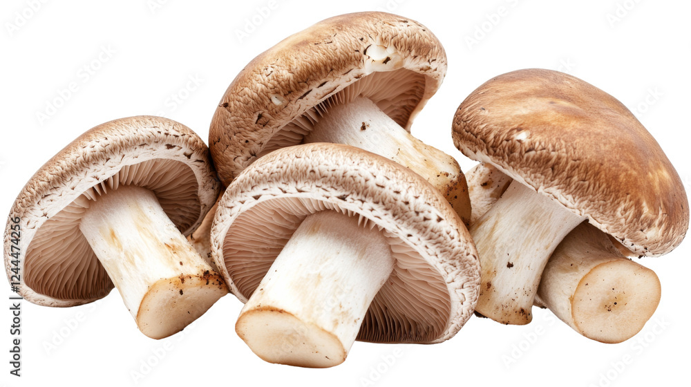 Fresh mushrooms isolated on transparent background, ready for cooking Fresh mushrooms isolated on transparent background, ready for cooking