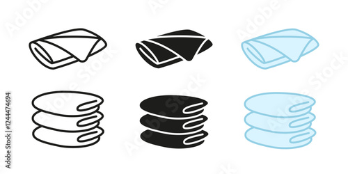 Folded towel icon. Soft fabric stack vector illustration. Clean textile symbol. Hygienic bathroom essential sign. Spa wellness relaxation concept.