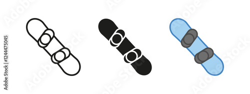 Snowboard icon. Winter sport vector illustration. Alpine board with bindings symbol. Extreme downhill adventure sign. Outdoor recreation equipment concept.