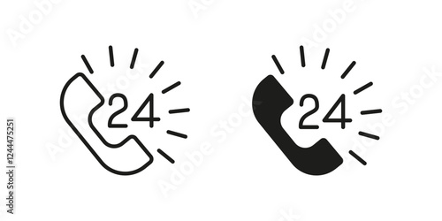 Phone 24 icon. Customer support and hotline service vector illustration. Call assistance and communication sign. Emergency response and consultation concept.