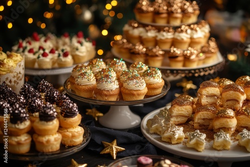 Wallpaper Mural Assorted pastries displayed on a festive table with holiday decorations Torontodigital.ca