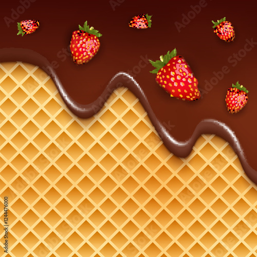 Strawberry sweet wafer chocolate cream background texture