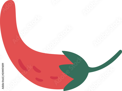 Colorful illustration featuring a red chili pepper with green leaves, showcasing a simple and bold design. Ideal for culinary themes, spice concepts, or food related graphics