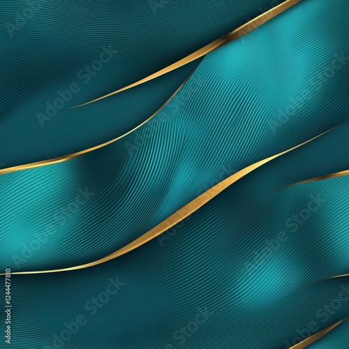 Abstract waves of teal and gold with elegant curves and textures
