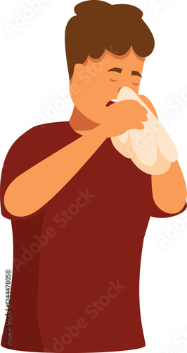 Man blowing his nose with a tissue, suffering from cold and flu symptoms