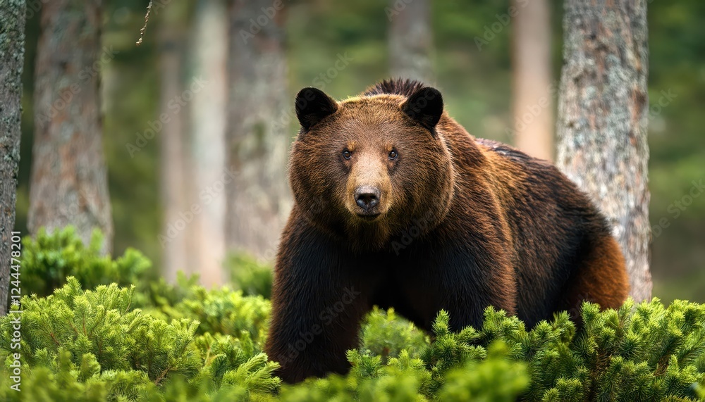 Majestic Cinnamon Black Bear Amongst Balsam Root Flowers, Grazing Peacefully in the Golden Hour, Alpine Meadow Landscape, Enchanting North American Wildlife Scene Majestic Cinnamon Black Bear Amongst Balsam Root Flowers, Grazing Peacefully in the Golden Hour, Alpine Meadow Landscape, Enchanting North American Wildlife Scene
