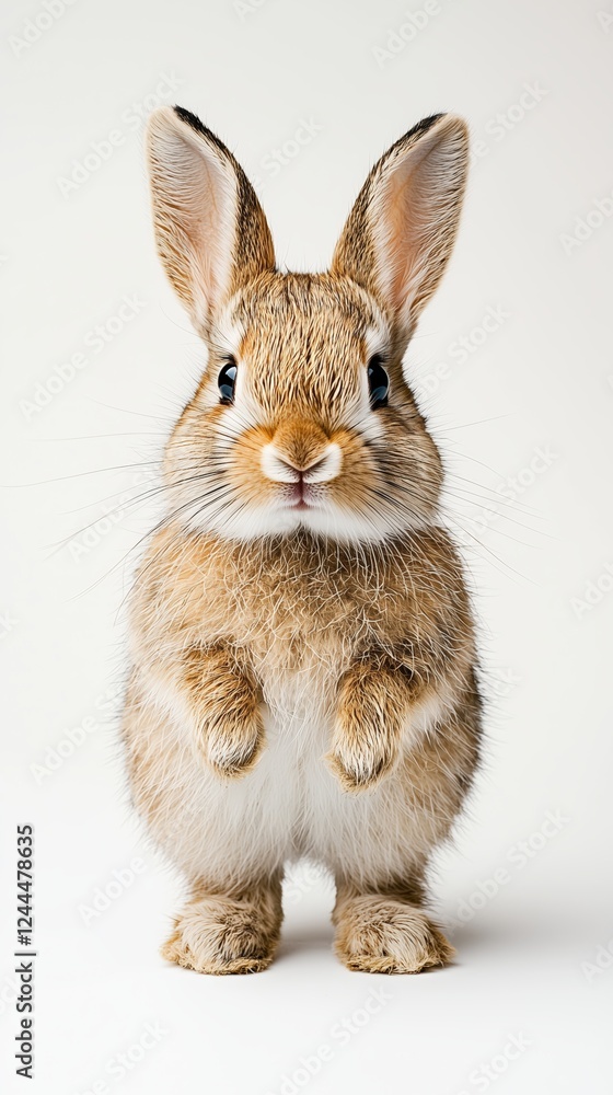 Fototapeta premium Standing rabbit with brown fur and big ears on neutral background