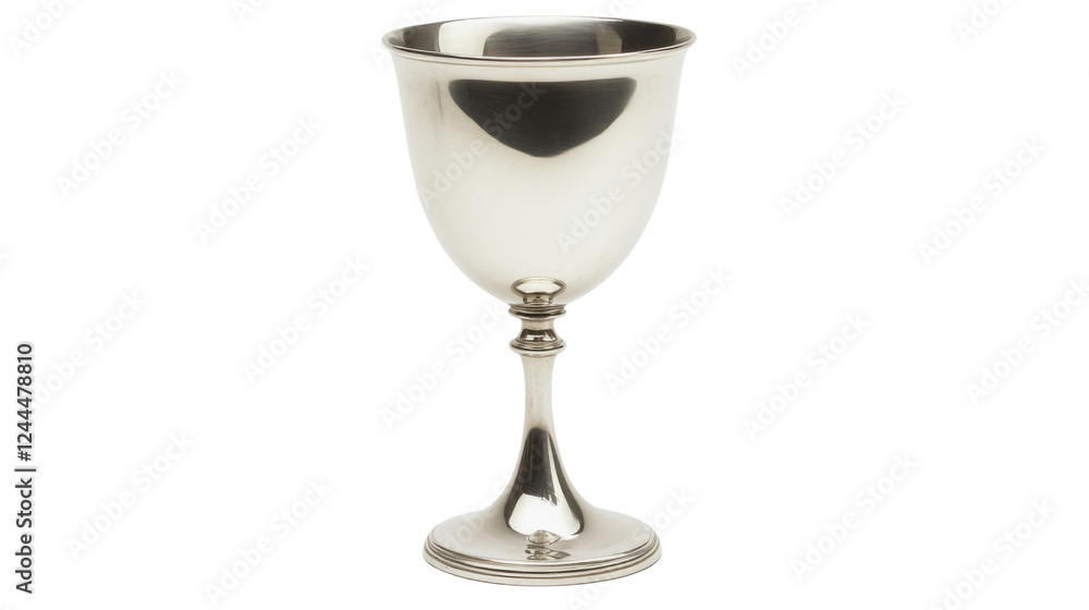 Silver goblet standing on transparent background, polished metal cup for celebrations Silver goblet standing on transparent background, polished metal cup for celebrations