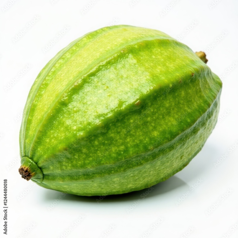 Intact green cocoa leaf, smooth edges, clean white backdrop, natural, studio shot Intact green cocoa leaf, smooth edges, clean white backdrop, natural, studio shot