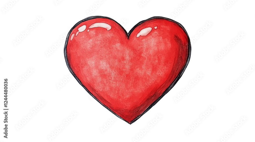 Red glossy watercolor heart representing love and affection on transparent background Red glossy watercolor heart representing love and affection on transparent background